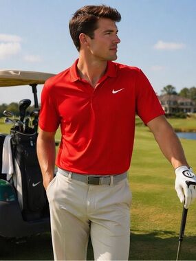 Nike Golf Red Polo Shirt Men XL Dri Fit Athletic Country Club Sport Clean